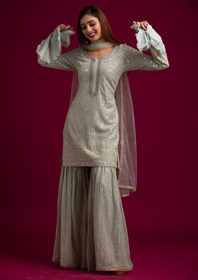 Pista Green Sequins Georgette Designer Salwar-Suit - koskii