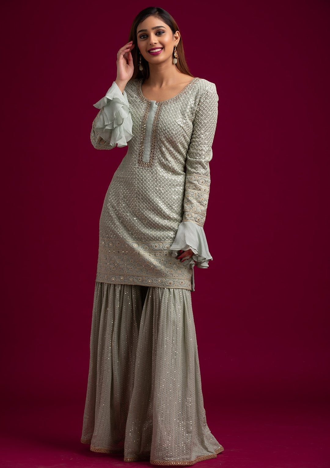 Pista Green Sequins Georgette Designer Salwar-Suit - koskii