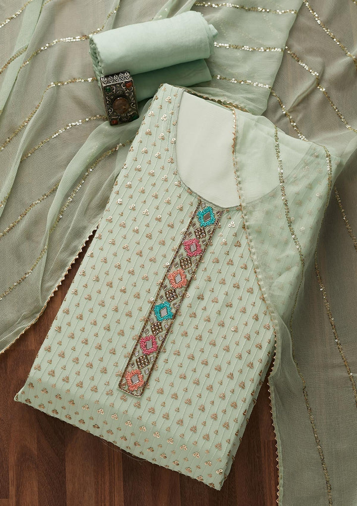 Pista Green Sequins Georgette Designer Semi-Stitched Salwar Suit - Koskii