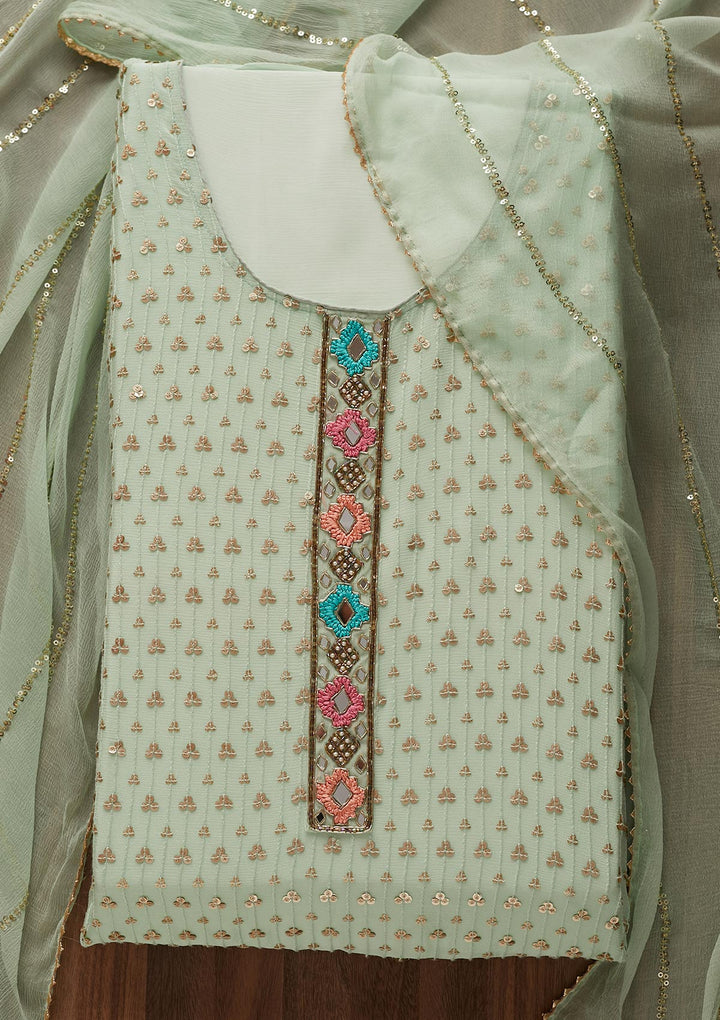 Pista Green Sequins Georgette Designer Semi-Stitched Salwar Suit - Koskii