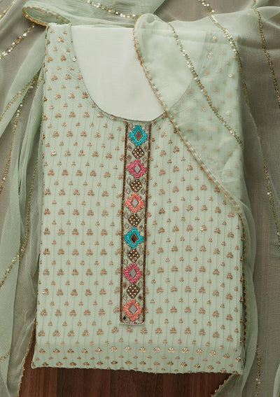 Pista Green Sequins Georgette Designer Semi-Stitched Salwar Suit - Koskii