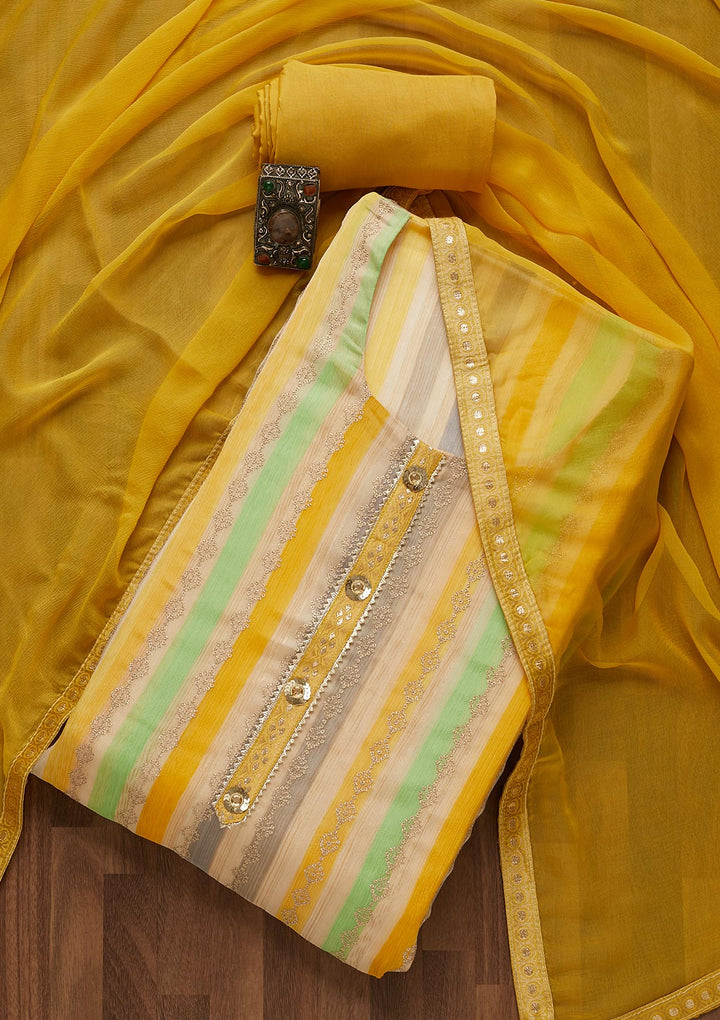 Pista Green Sequins Georgette Semi-Stitched Salwar Suit-Koskii