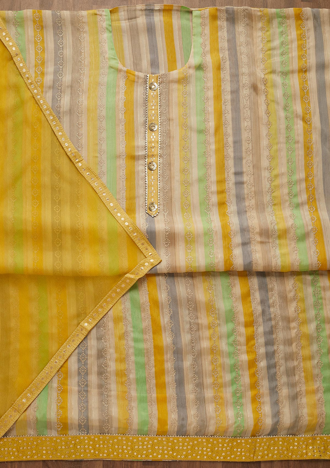 Pista Green Sequins Georgette Semi-Stitched Salwar Suit-Koskii