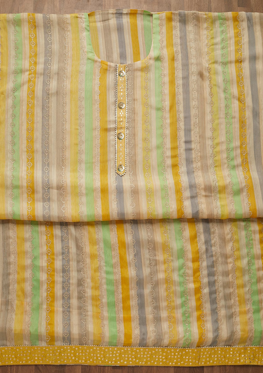 Pista Green Sequins Georgette Semi-Stitched Salwar Suit-Koskii