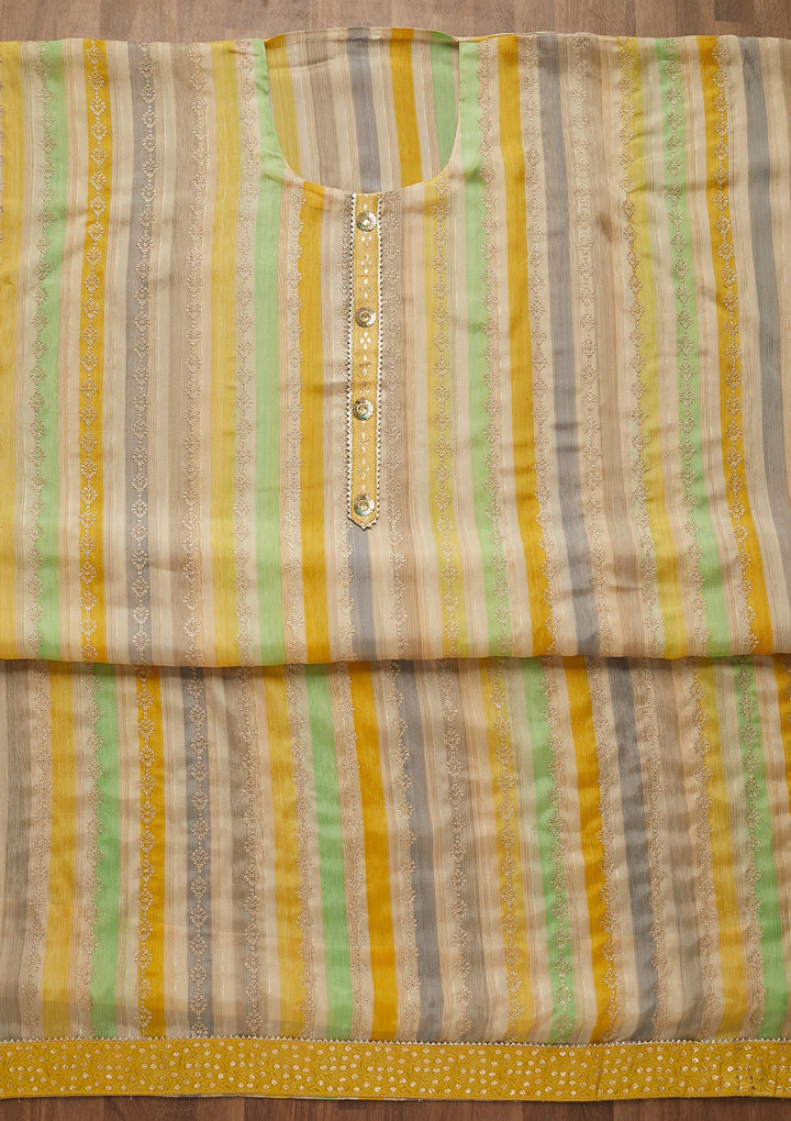 Pista Green Sequins Georgette Semi-Stitched Salwar Suit-Koskii