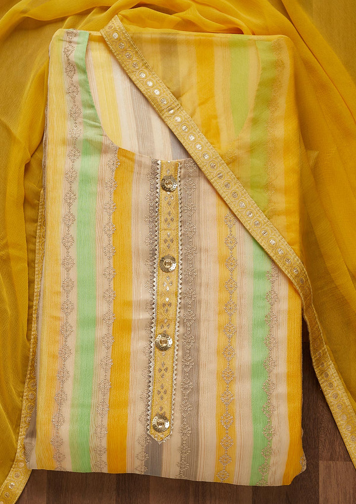 Pista Green Sequins Georgette Semi-Stitched Salwar Suit-Koskii