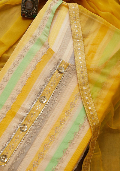 Pista Green Sequins Georgette Semi-Stitched Salwar Suit-Koskii