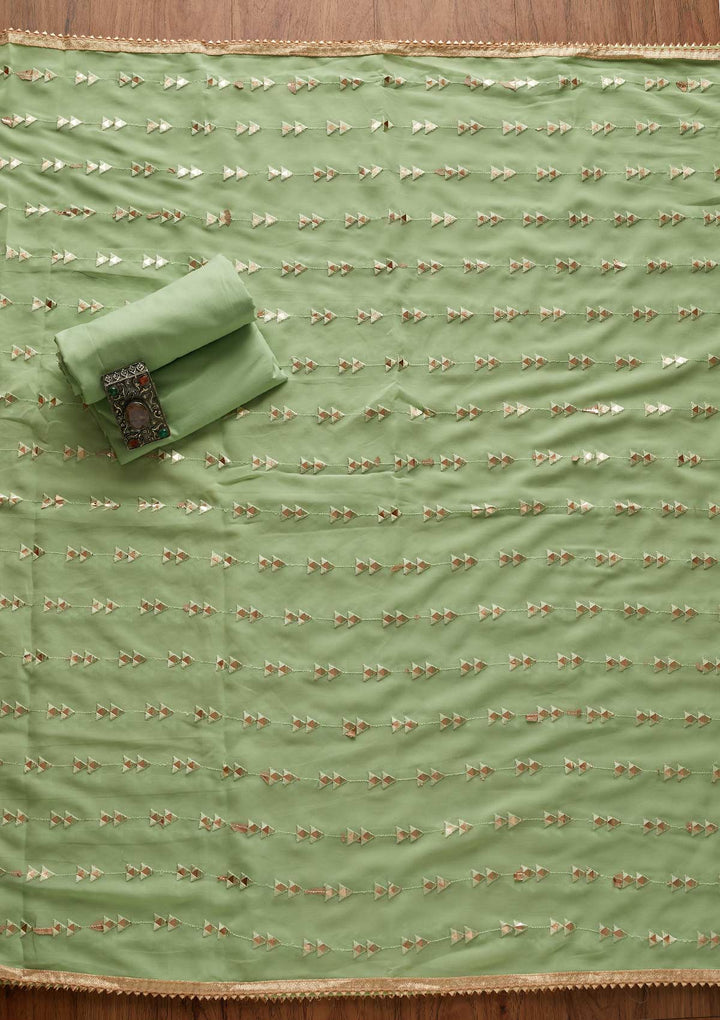 Pista Green Sequins Georgette Designer Unstitched Salwar Suit - koskii