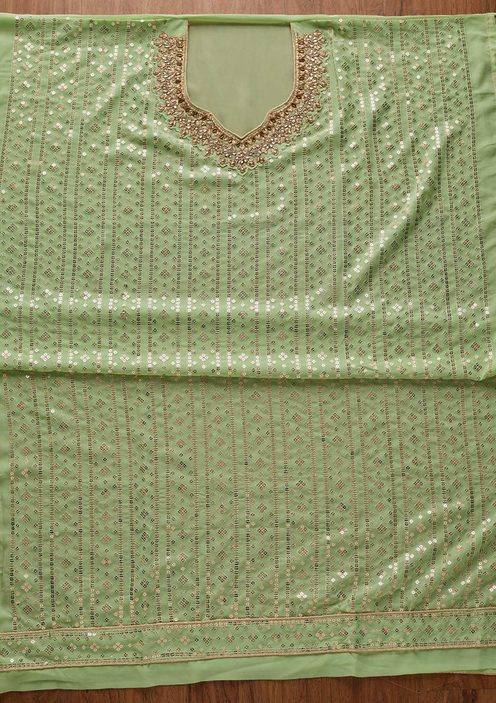 Pista Green Sequins Georgette Designer Unstitched Salwar Suit - koskii