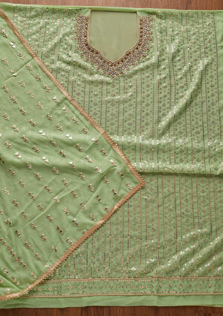 Pista Green Sequins Georgette Designer Unstitched Salwar Suit - koskii