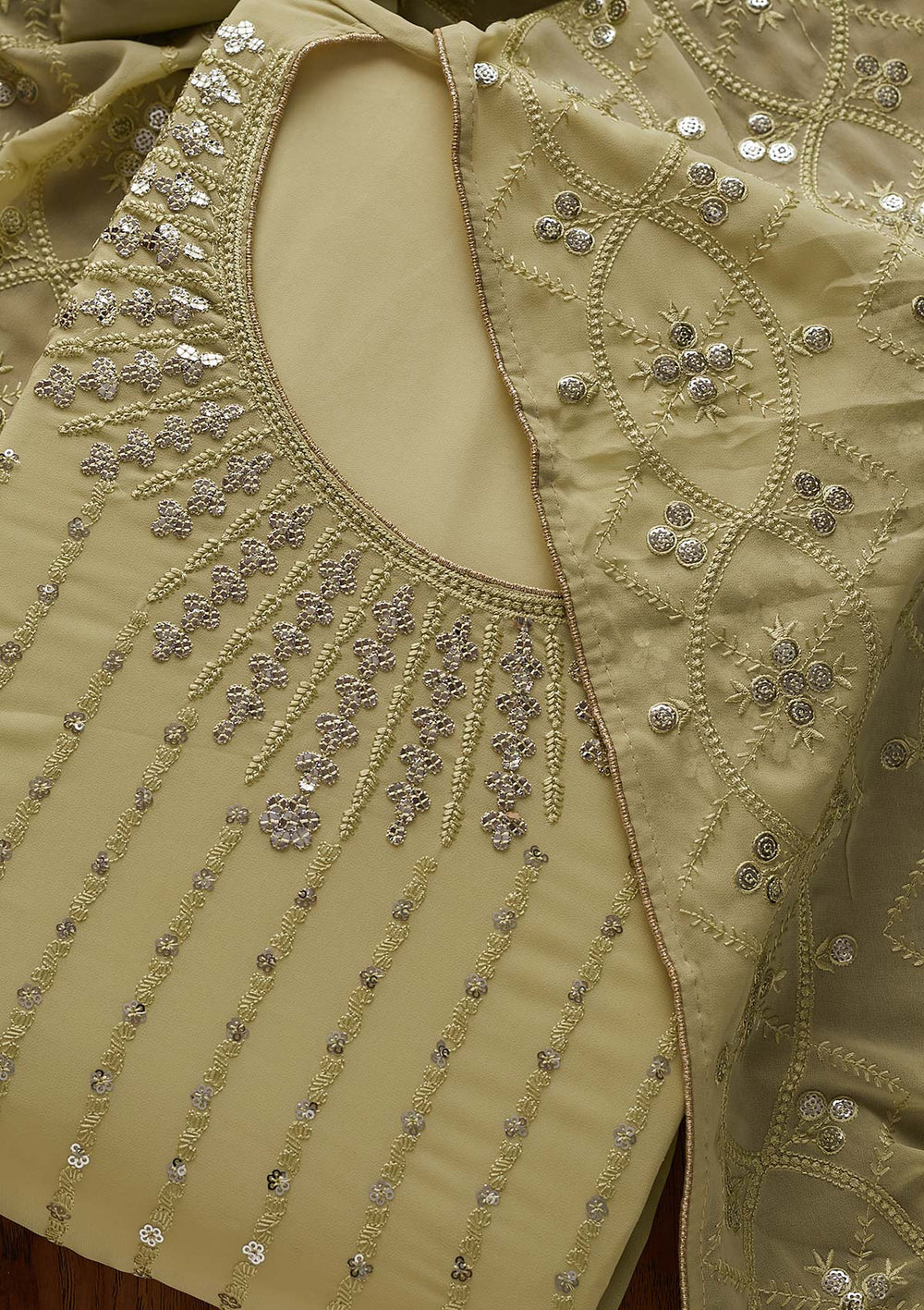 Pista Green Sequins Georgette Designer Unstitched Salwar Suit - Koskii