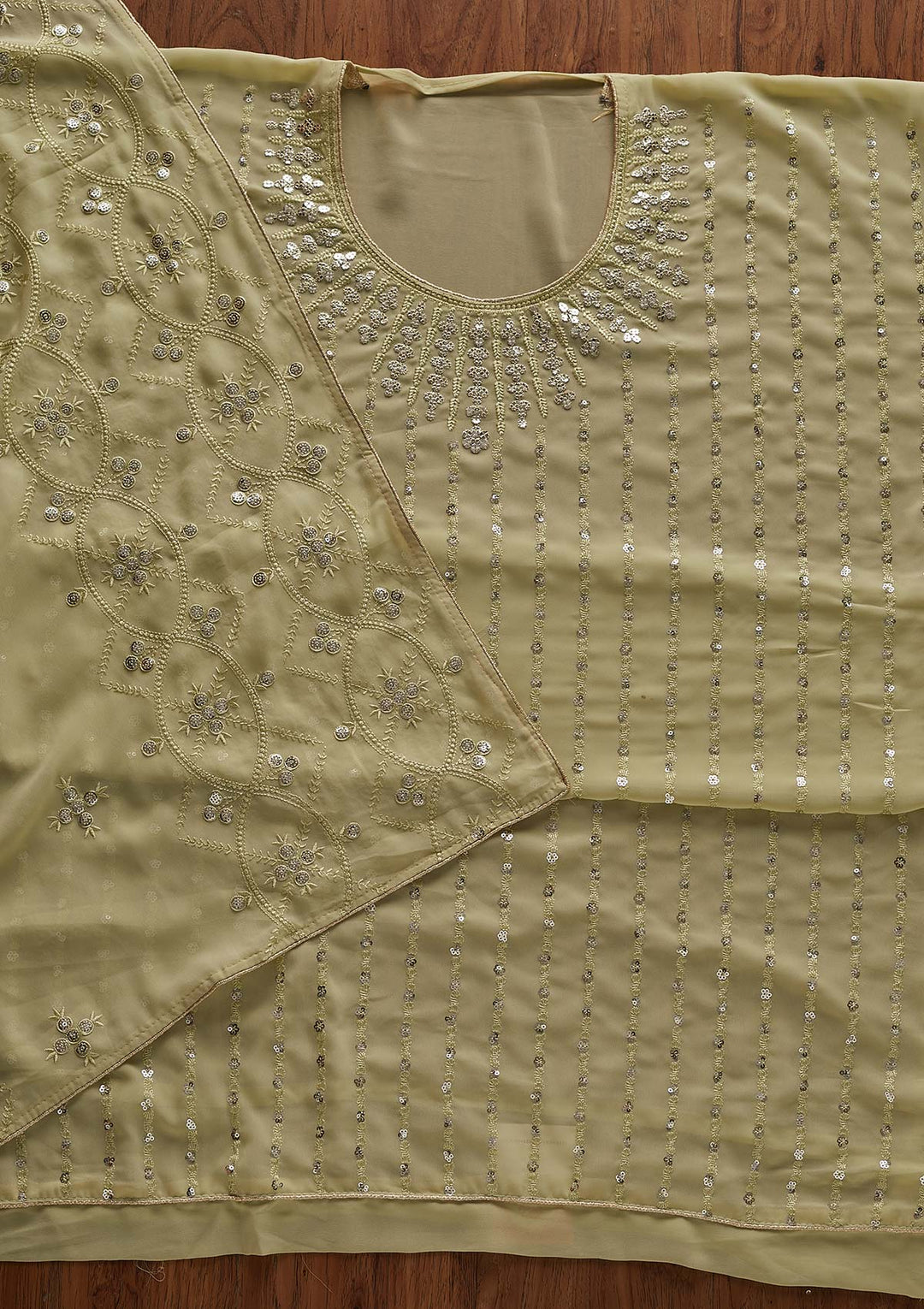 Pista Green Sequins Georgette Designer Unstitched Salwar Suit - Koskii