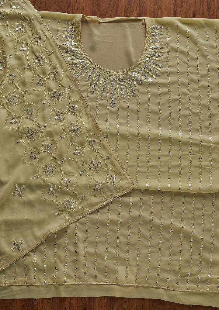 Pista Green Sequins Georgette Designer Unstitched Salwar Suit - Koskii