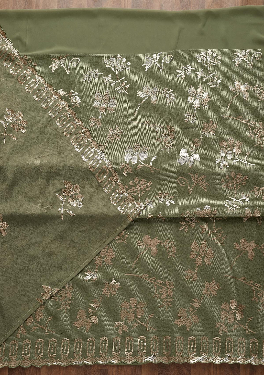 Pista Green Sequins Georgette  Unstitched Salwar Suit - Koskii