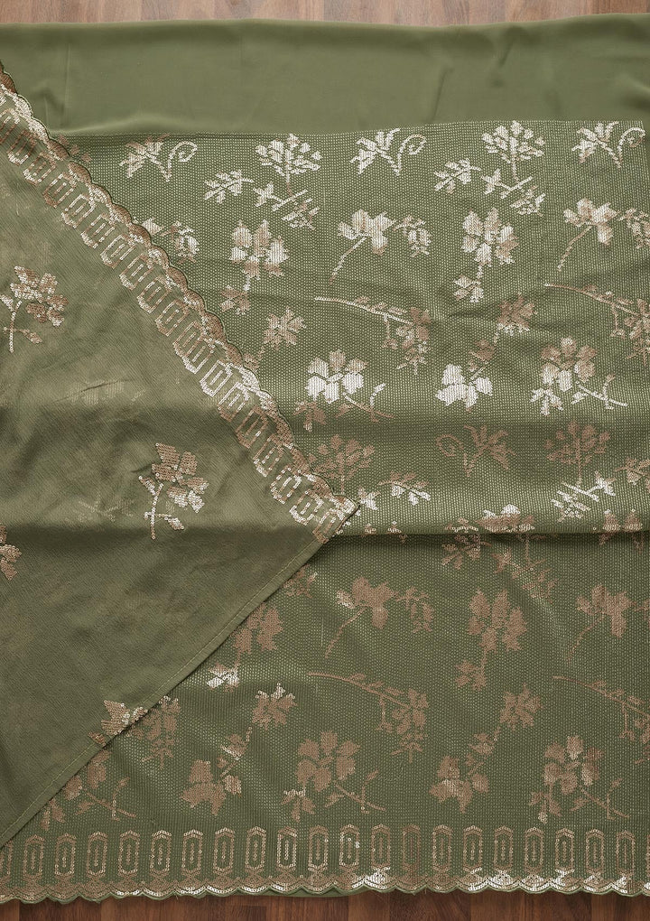 Pista Green Sequins Georgette  Unstitched Salwar Suit - Koskii