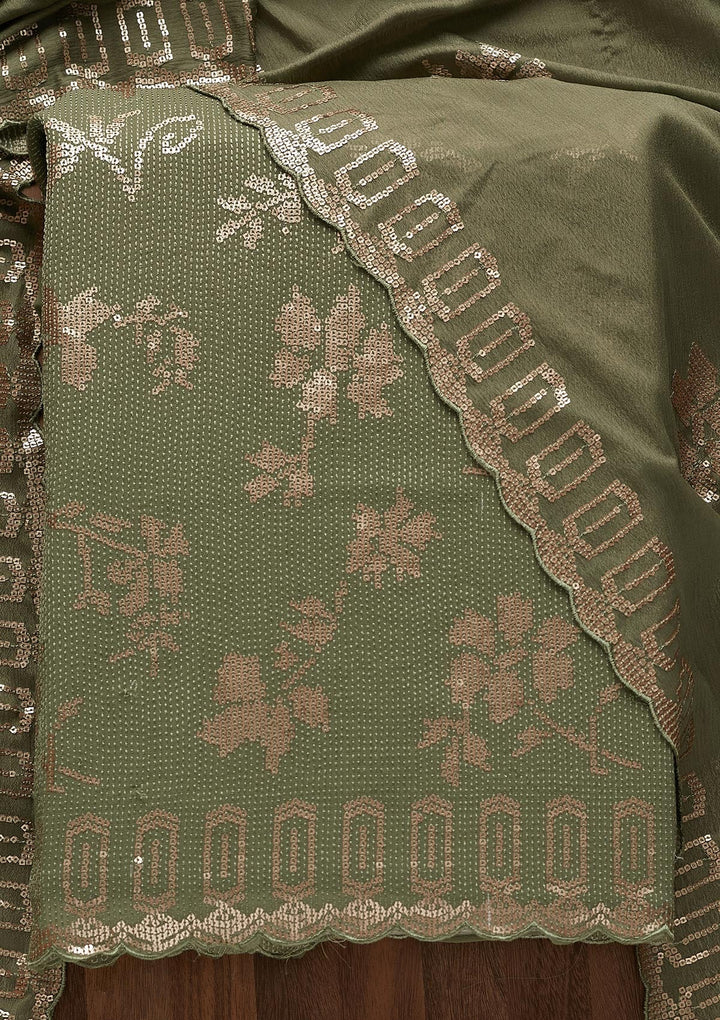 Pista Green Sequins Georgette  Unstitched Salwar Suit - Koskii