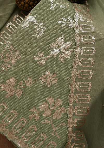 Pista Green Sequins Georgette  Unstitched Salwar Suit - Koskii