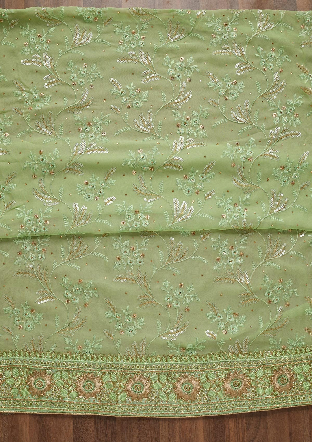 Pista Green Sequins Georgette Unstitched Salwar Suit - Koskii