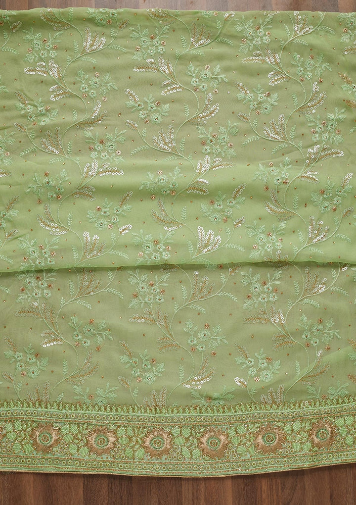 Pista Green Sequins Georgette Unstitched Salwar Suit - Koskii