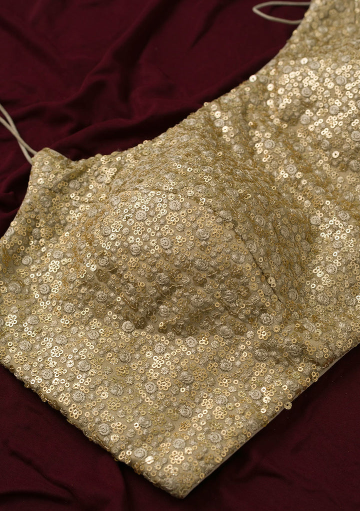 Pista Green Sequins Net Readymade Blouse-Koskii