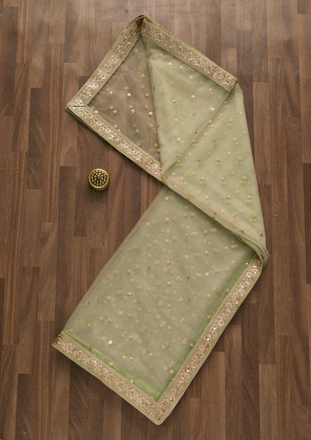 Pista Green Sequins Net Dupatta-Koskii
