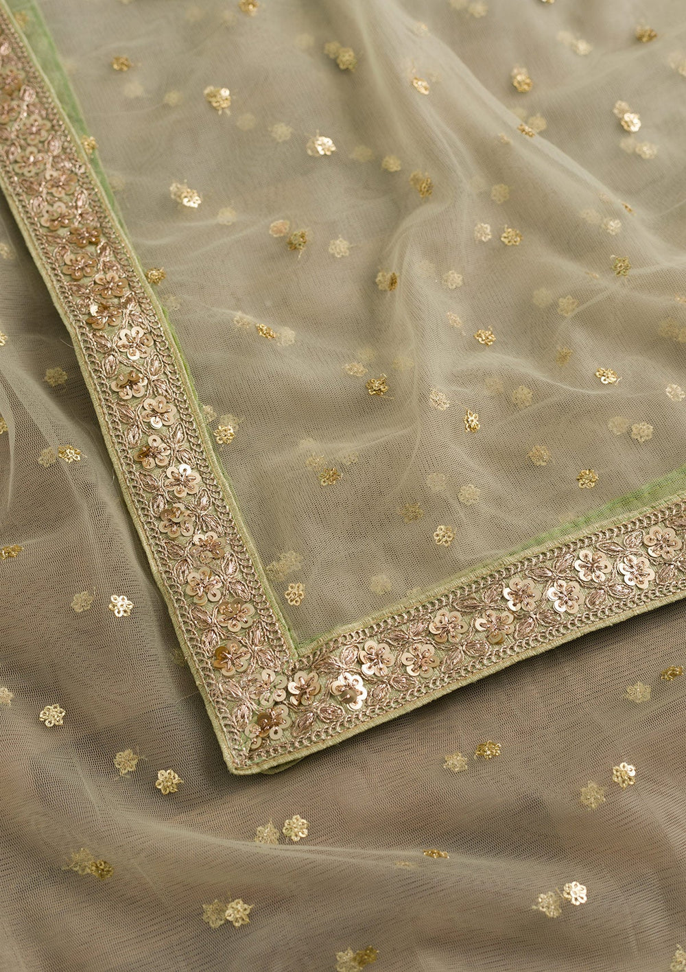 Pista Green Sequins Net Dupatta-Koskii