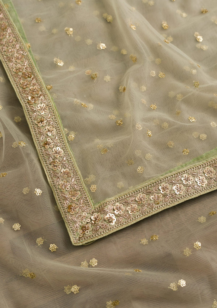 Pista Green Sequins Net Dupatta-Koskii