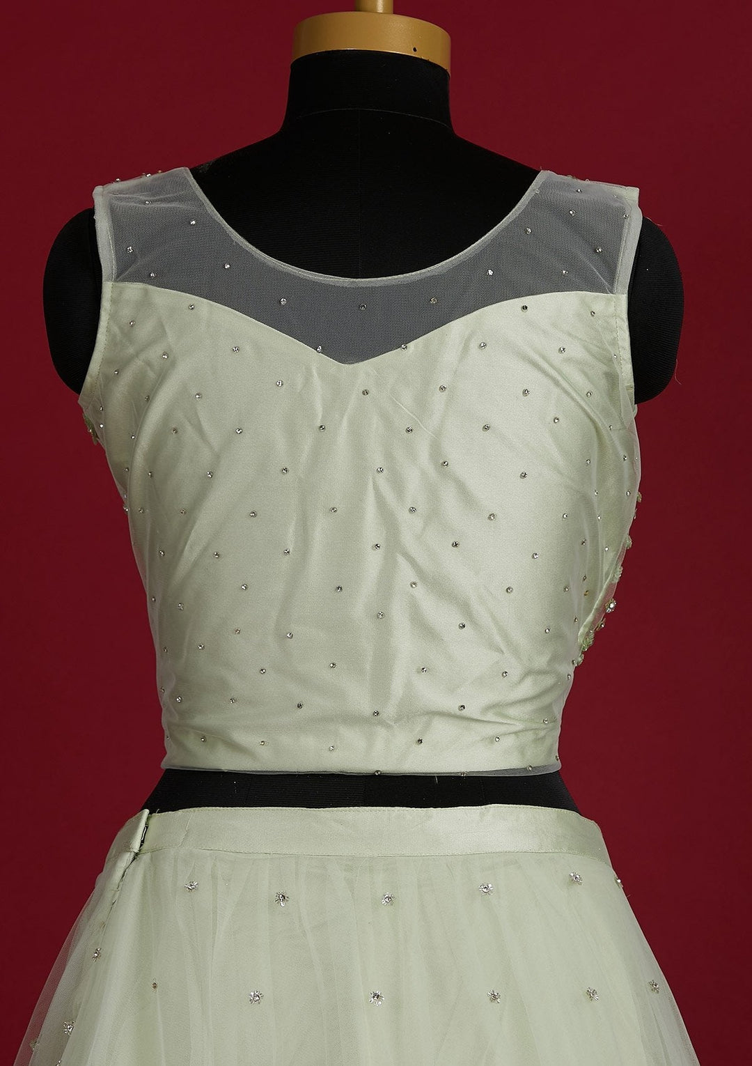 Pista Green Sequins Net Designer Lehenga - Koskii