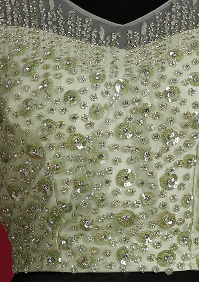 Pista Green Sequins Net Designer Lehenga - Koskii