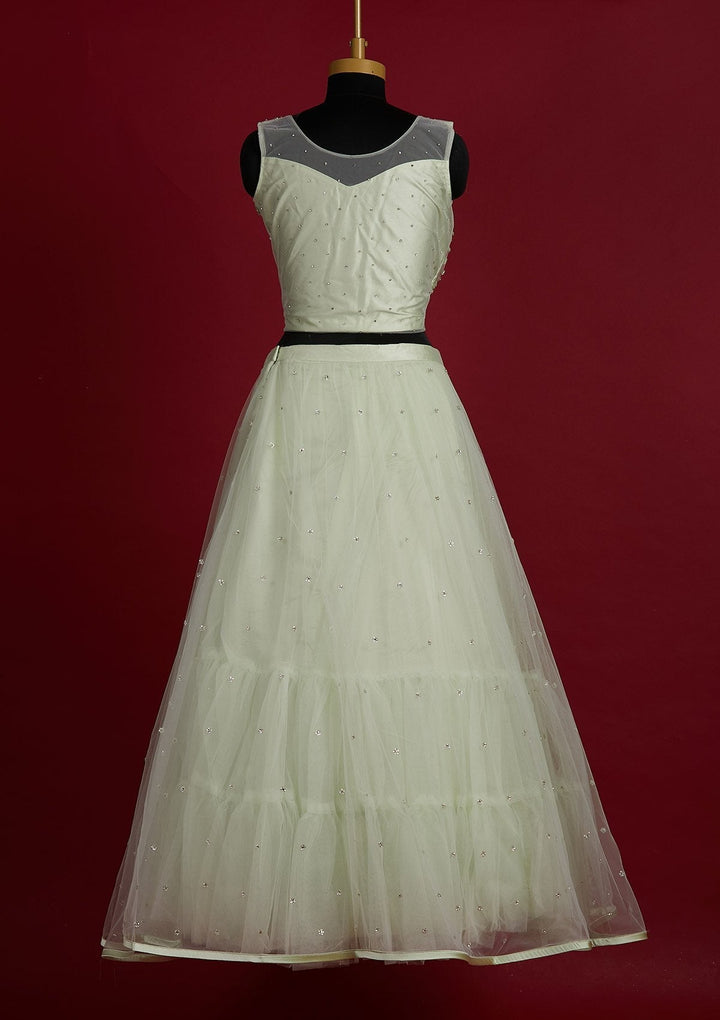 Pista Green Sequins Net Designer Lehenga - Koskii