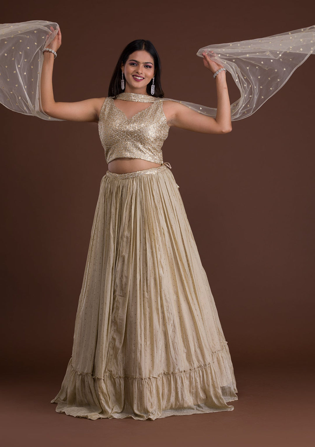 Pista Green Sequins Shimmer Designer Lehenga-Koskii