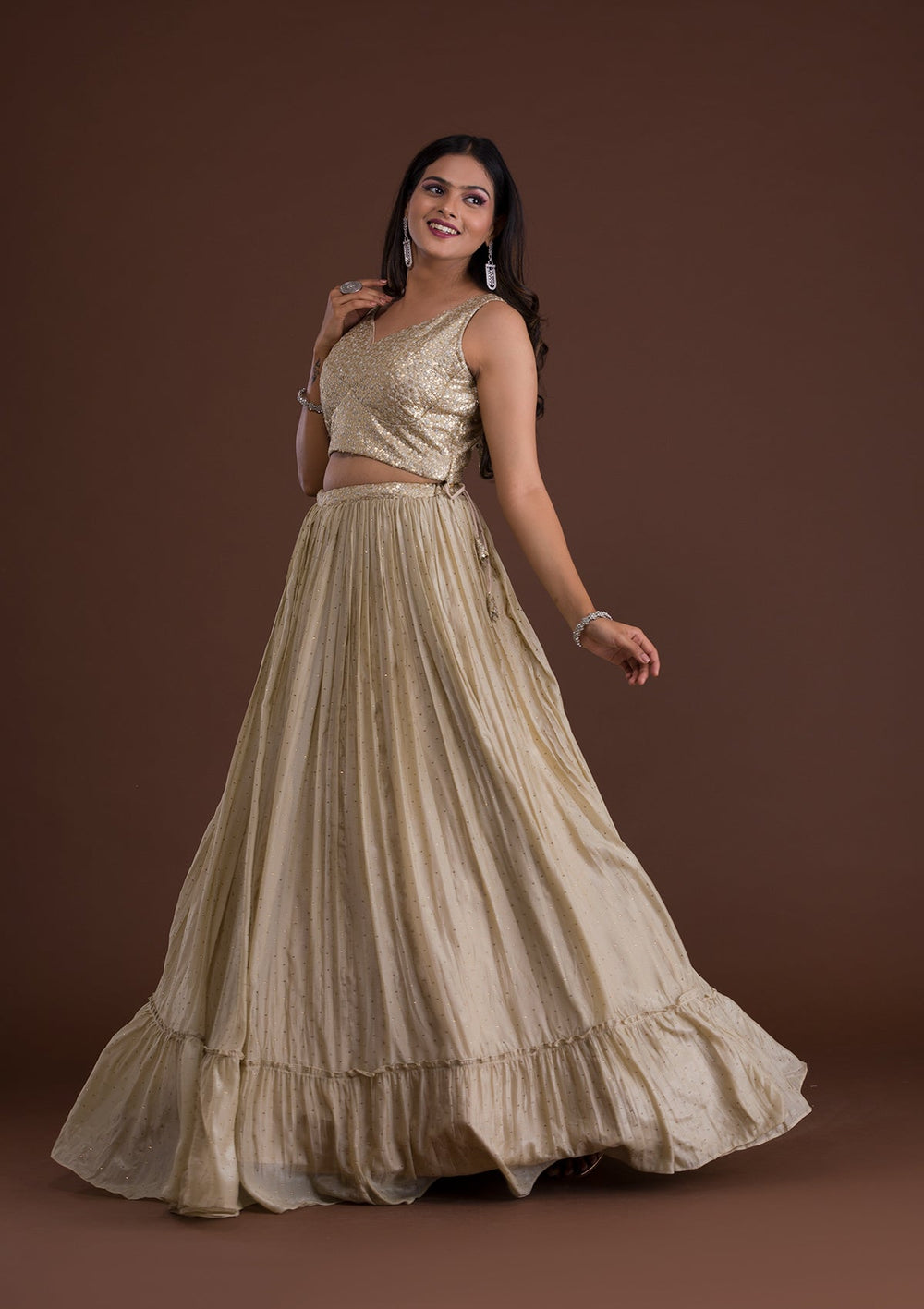 Pista Green Sequins Shimmer Designer Lehenga-Koskii