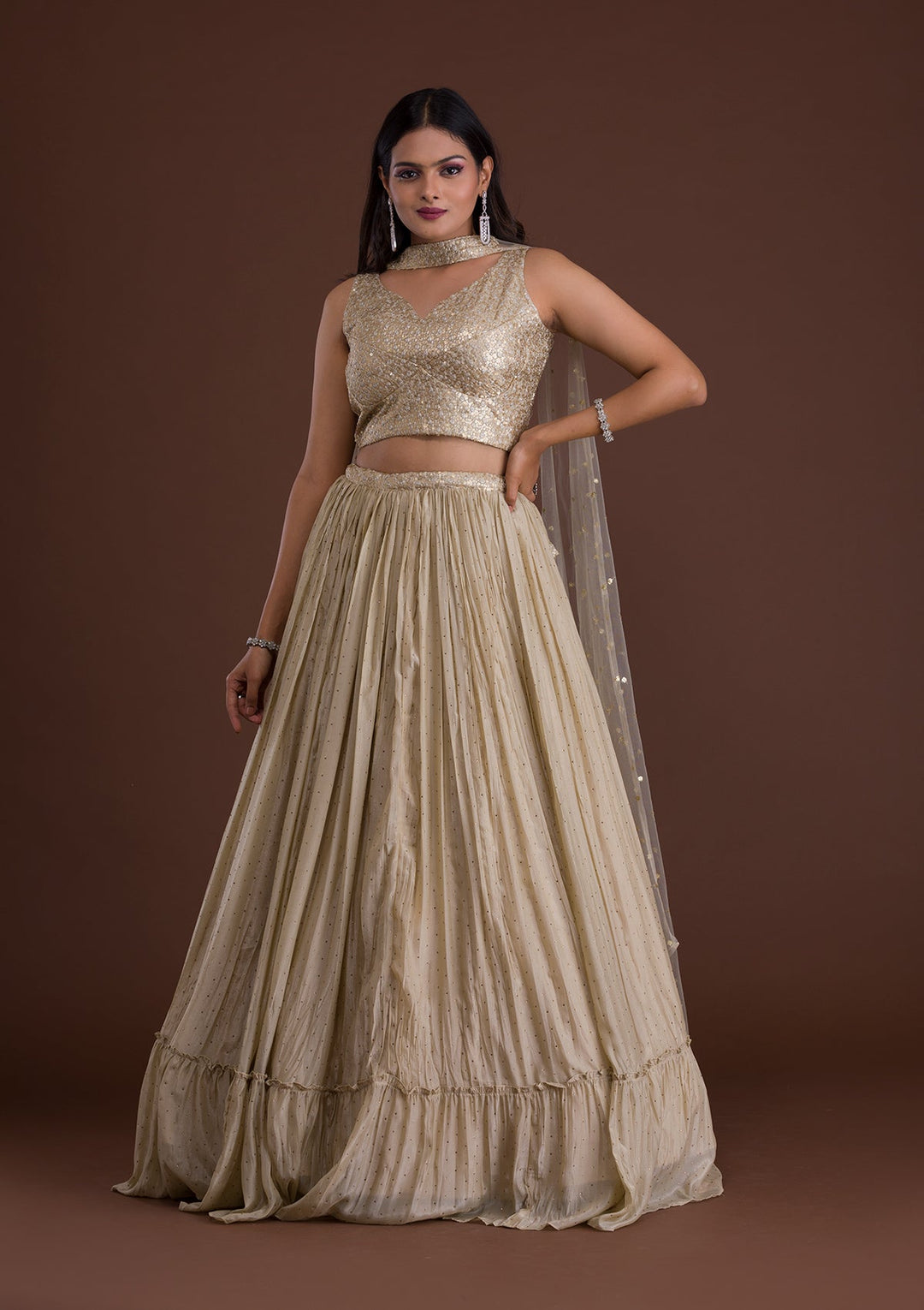 Pista Green Sequins Shimmer Designer Lehenga-Koskii