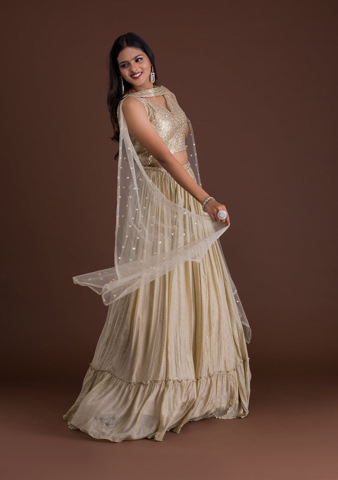 Pista Green Sequins Shimmer Designer Lehenga-Koskii