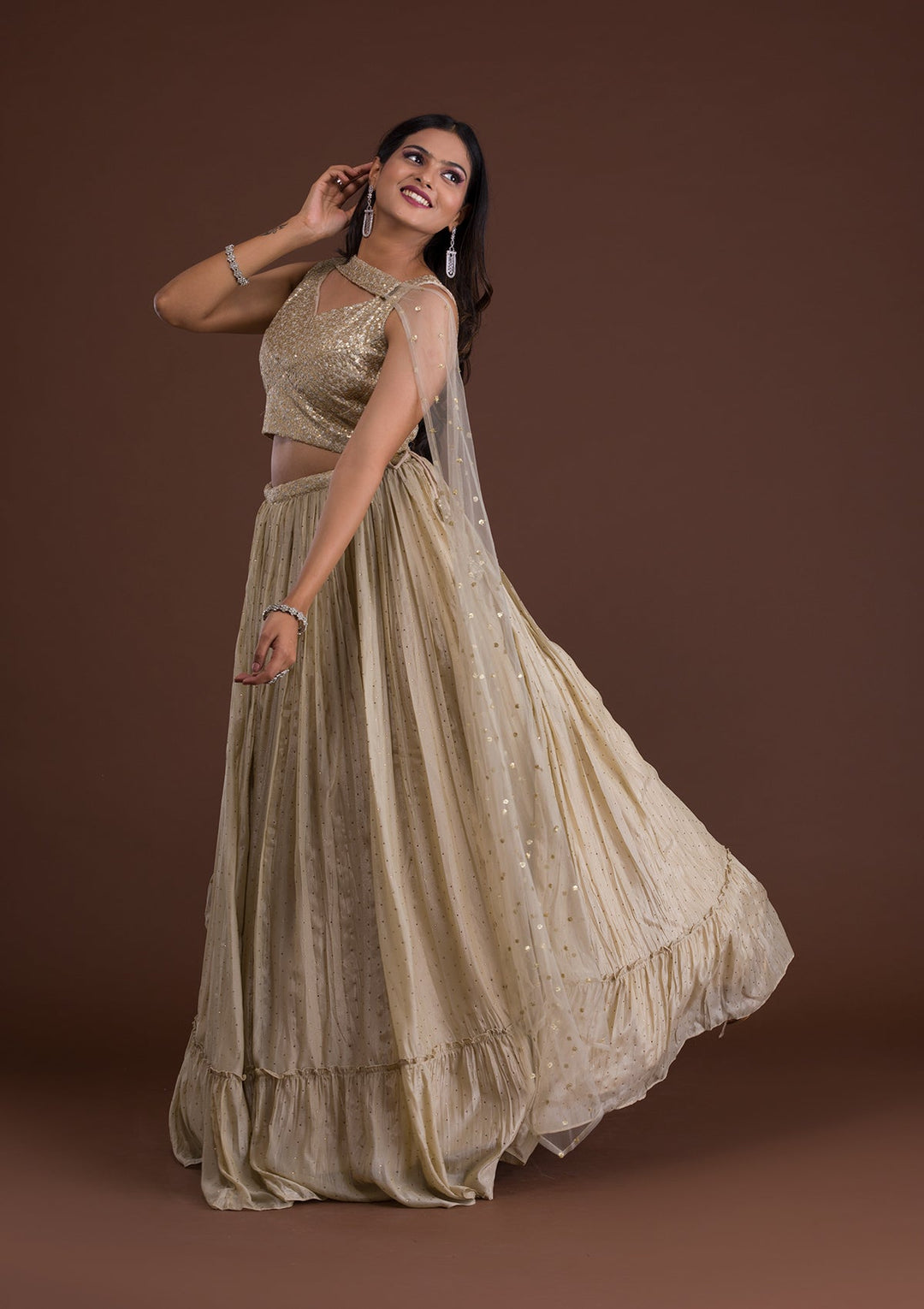 Pista Green Sequins Shimmer Designer Lehenga-Koskii