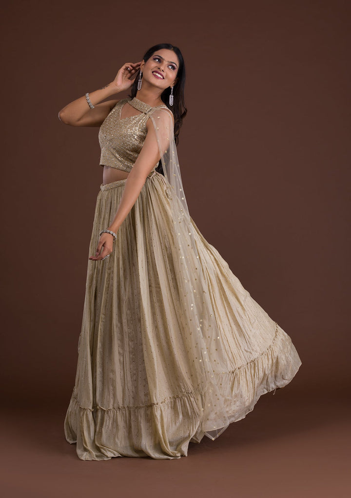 Pista Green Sequins Shimmer Designer Lehenga-Koskii
