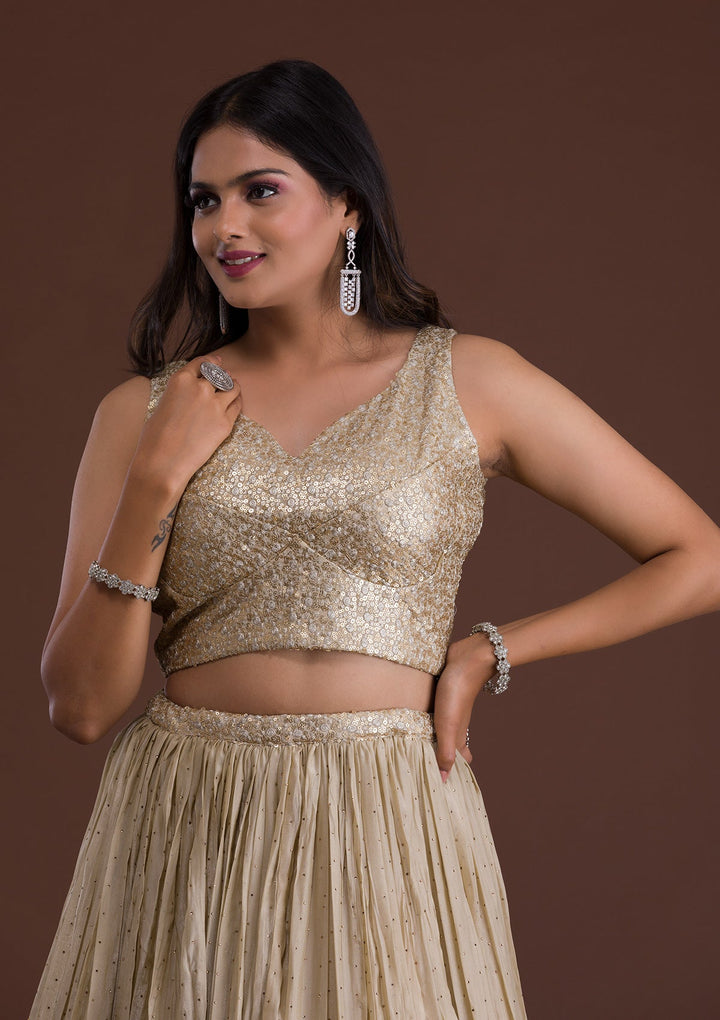 Pista Green Sequins Shimmer Designer Lehenga-Koskii