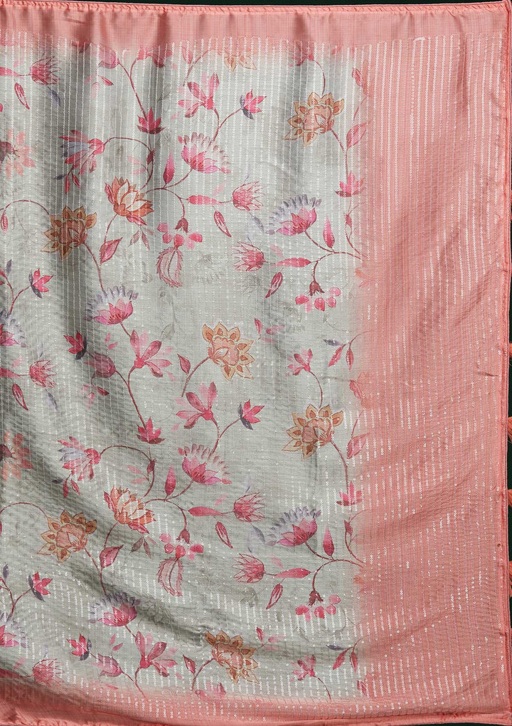 Pista Green Sequins Taffeta Silk Saree - Koskii