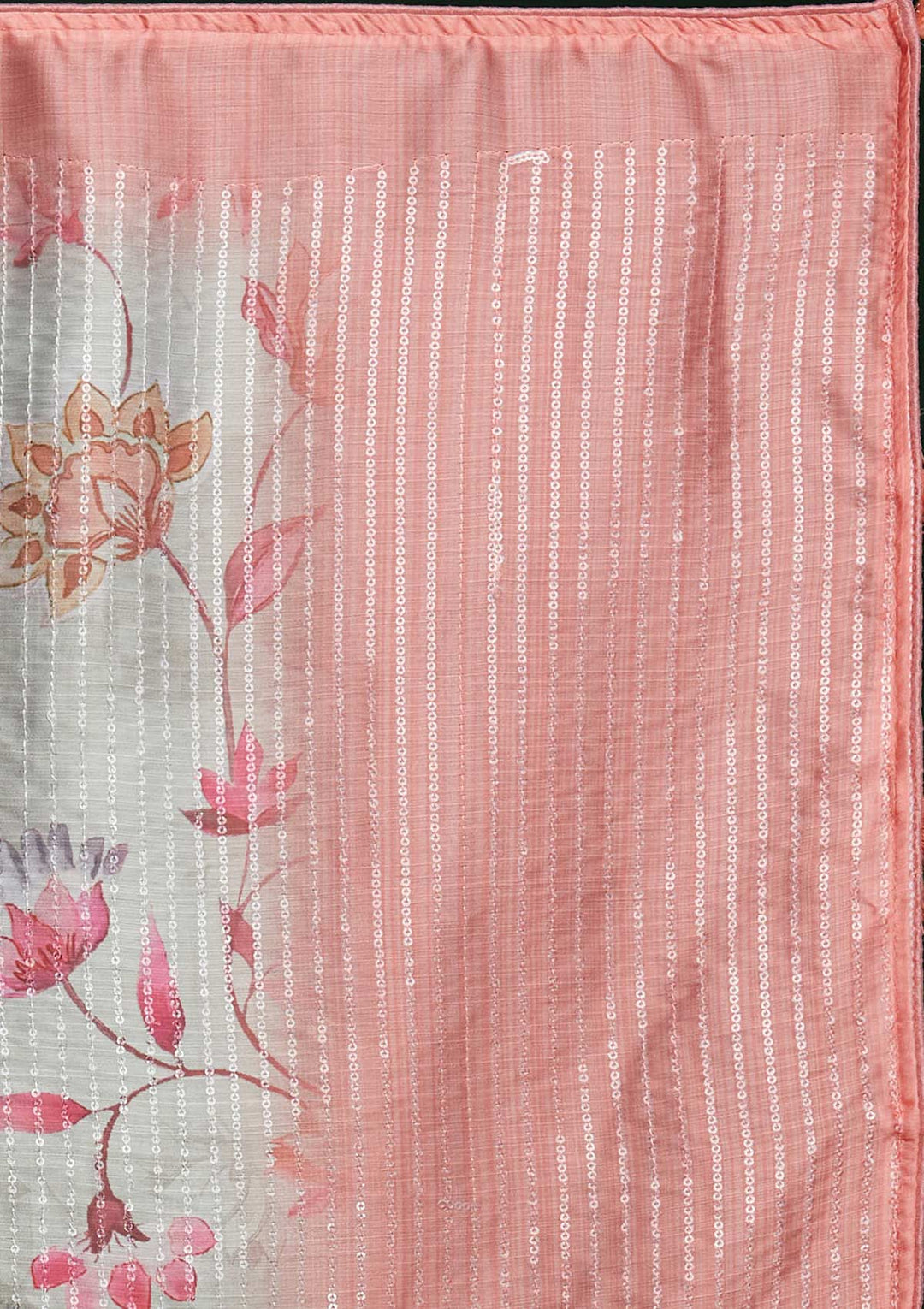 Pista Green Sequins Taffeta Silk Saree - Koskii