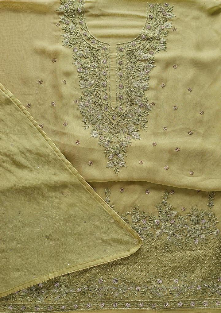 Pista Green Silver Stonework Georgette Designer Unstitched Salwar Suit - koskii