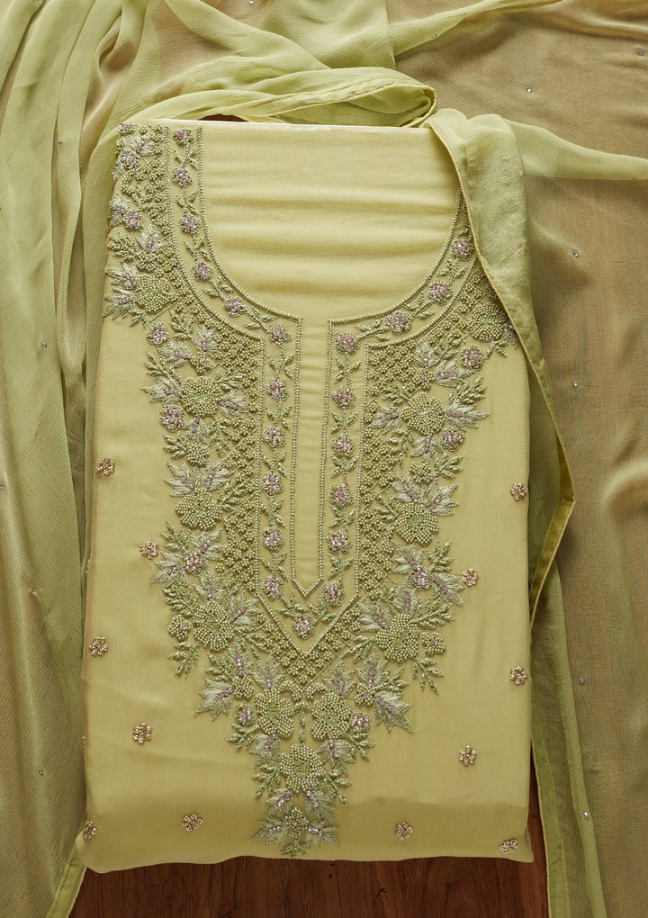 Pista Green Silver Stonework Georgette Designer Unstitched Salwar Suit - koskii