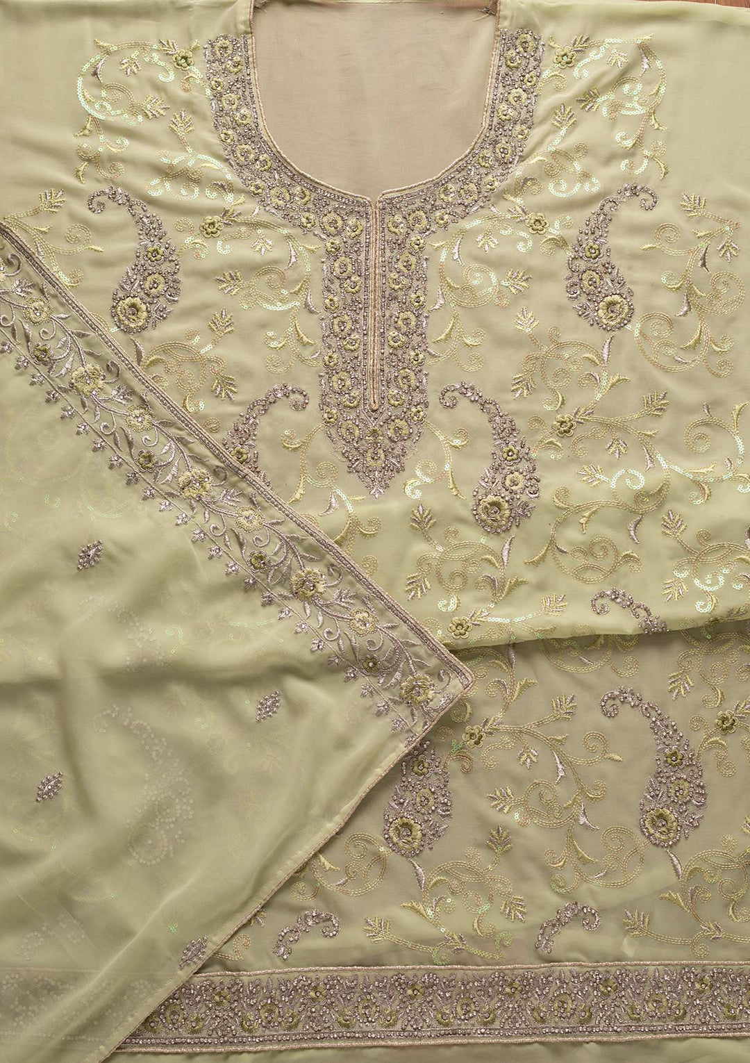 Pista Green Silver Stonework Georgette Designer Unstitched Salwar Suit - koskii