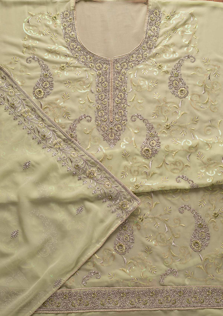 Pista Green Silver Stonework Georgette Designer Unstitched Salwar Suit - koskii