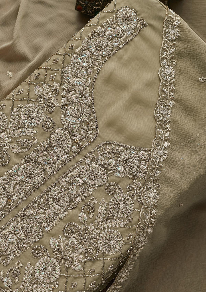 Pista Green Silver Stonework Georgette Designer Unstitched Salwar Suit - Koskii