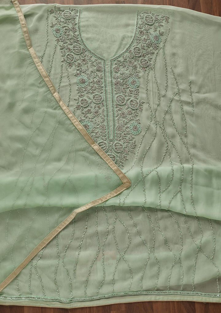 Pista Green Silver Stonework Georgette Designer Unstitched Salwar Suit - Koskii