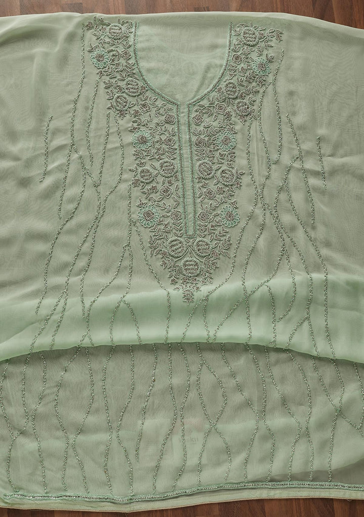 Pista Green Silver Stonework Georgette Designer Unstitched Salwar Suit - Koskii