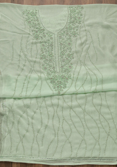 Pista Green Silver Stonework Georgette Unstitched Salwar Suit-Koskii