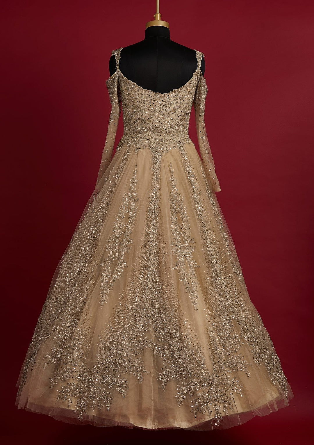 Pista Green Silver Stonework Net Designer Gown - koskii