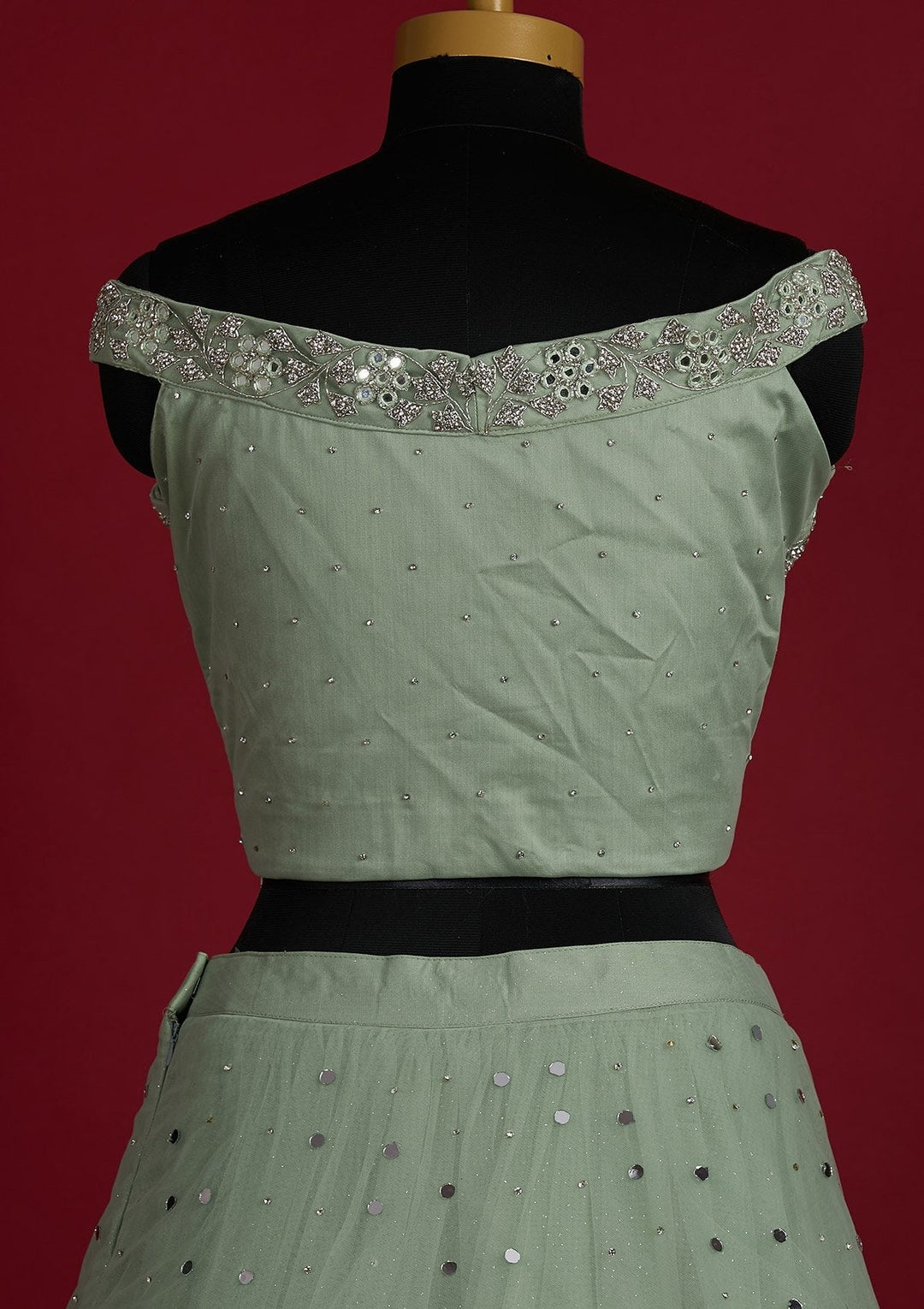 Pista Green Silver Stonework Net Designer Lehenga - Koskii