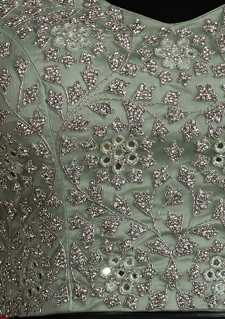 Pista Green Silver Stonework Net Designer Lehenga - Koskii